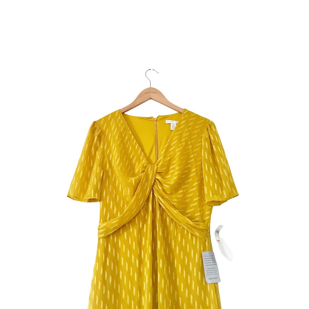 London Times NWT Gold Twist Front Midi Dress Size 12 - Picture 4 of 16